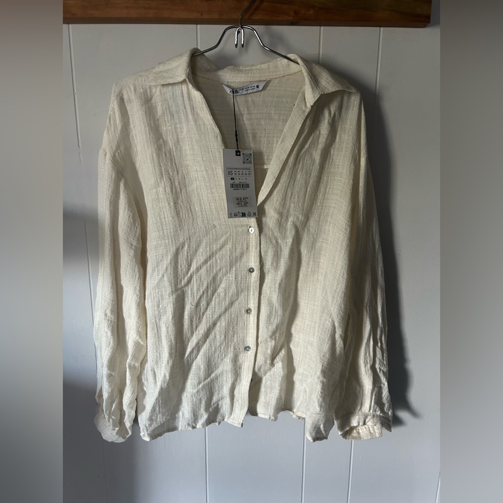 Zara Off-White Textured Blouse